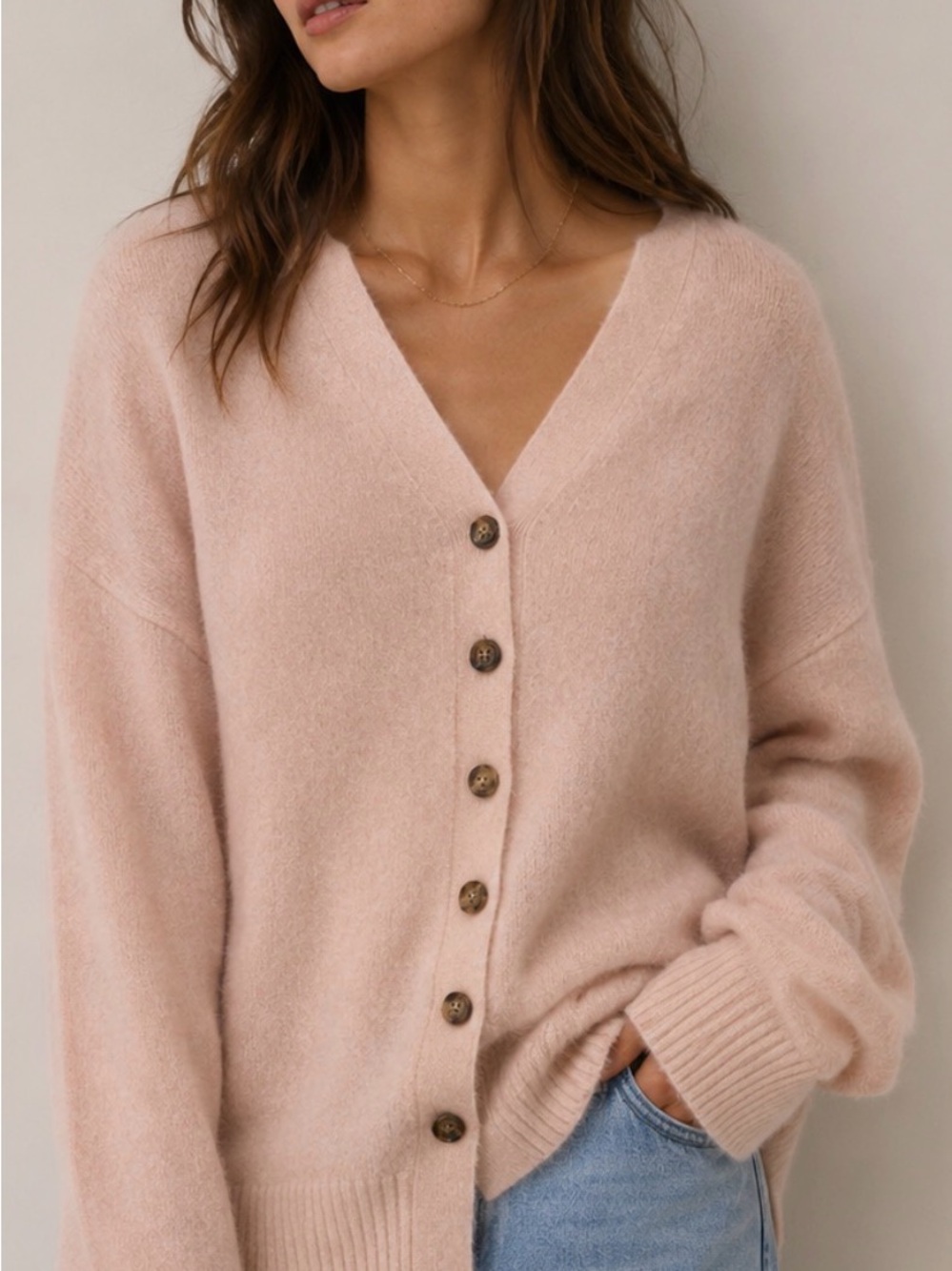 J. Crew Cashmere & Wool Blend Blush Pink V-Neck Button Cardigan